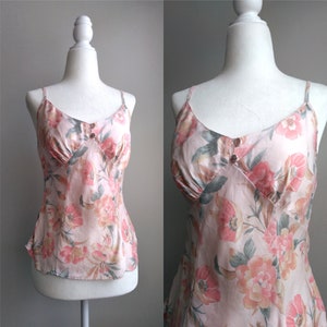 1990s Vintage Victoria&#39;s Secret Pastel Floral Pink Silk Cami | Princess Romantic Regency Glam Lingerie Charmeuse Silk Fairytale Coquette