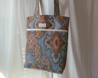 Handmade Upcycled Jacquard Tote Bag | Reusable Recycled Repurposed Market Grocery Shopping Travel Shoulder Tapestry Bag w/ Lining & Pockets