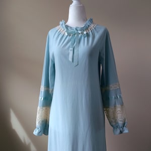 1960s Gossard Artemis Sky Blue Fleece Nightgown: Vintage Lace Trim Negligee