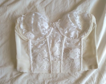 1970s Vintage Victoria's Secret White Lace Bustier | Coquette Romantic Old Hollywood Lingerie Regency Fairytale Princess Boudoir