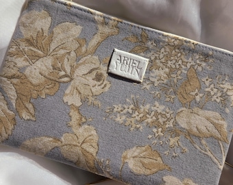 Handmade Upcycled Floral Zipper Pouch: Repurposed Textiles Cosmetic Bag