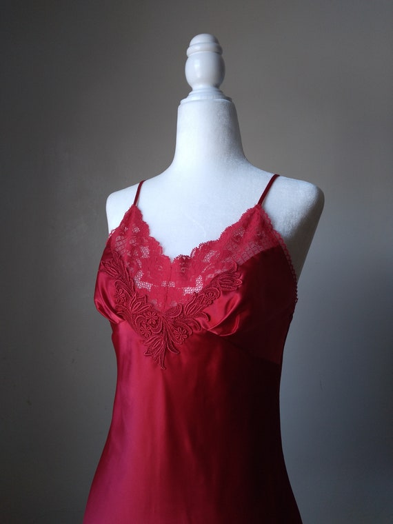 1990s Vintage Victoria's Secret Ruby Red Silky Sl… - image 2