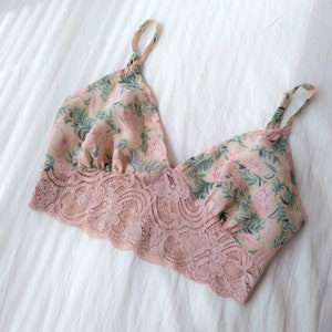Victoria&#39;s Secret Vintage anni &#39;70, reggiseno floreale rosa antico / Coquette, intimo romantico, Princess Lacey Regency Glamour Boudoir Negligee
