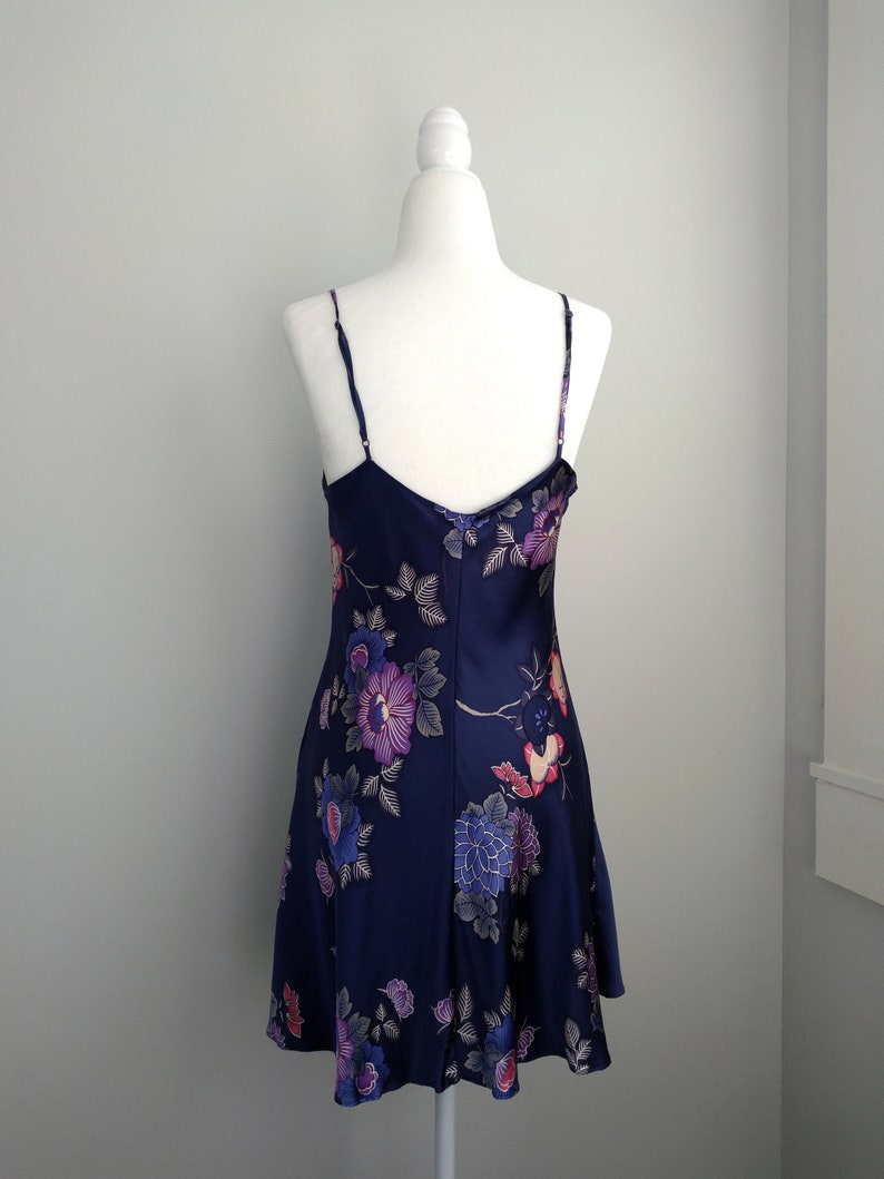 1990s Vintage Victoria's Secret Blue Floral Silk Slip Dress Princess Romantic Glam Lingerie Charmeuse Silk Fairytale Coquette Babydoll image 3