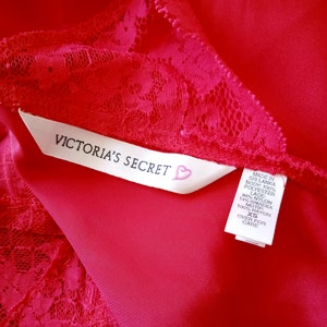 1990s Vintage Victoria's Secret Ruby Red Silky Slip Dress Coquette Lingerie Chemise Babydoll Lace Applique Boudoir Princess Negligee image 5