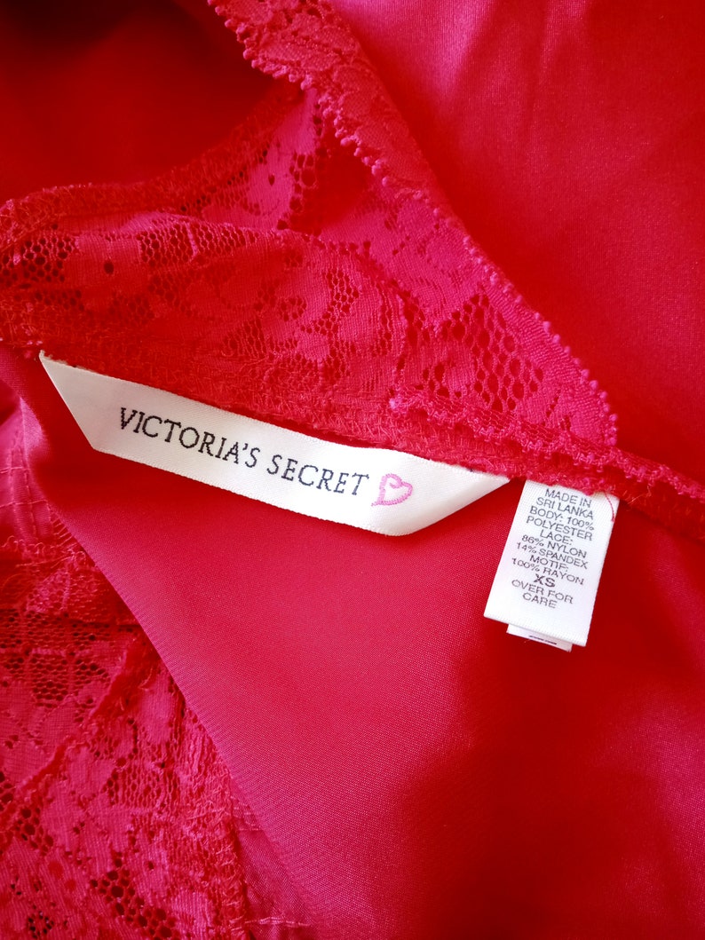1990s Vintage Victoria's Secret Ruby Red Silky Slip Dress Coquette Lingerie Chemise Babydoll Lace Applique Boudoir Princess Negligee image 5