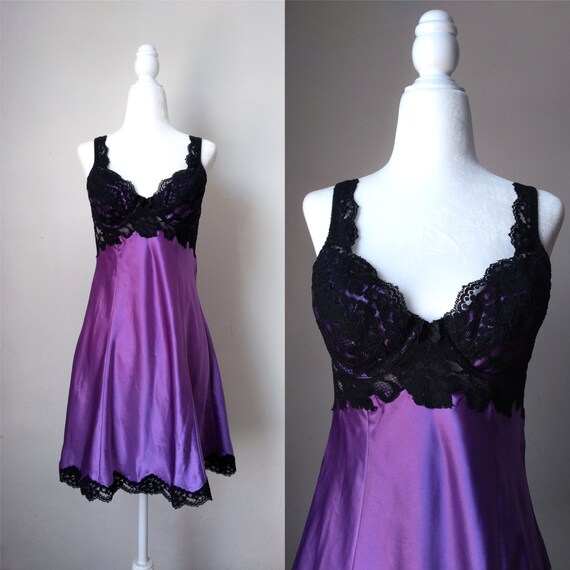 1990s Vintage Victoria's Secret Purple Bustier Slip D… - Gem