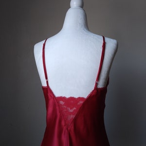 1990s Vintage Victoria's Secret Ruby Red Silky Slip Dress Coquette Lingerie Chemise Babydoll Lace Applique Boudoir Princess Negligee image 4