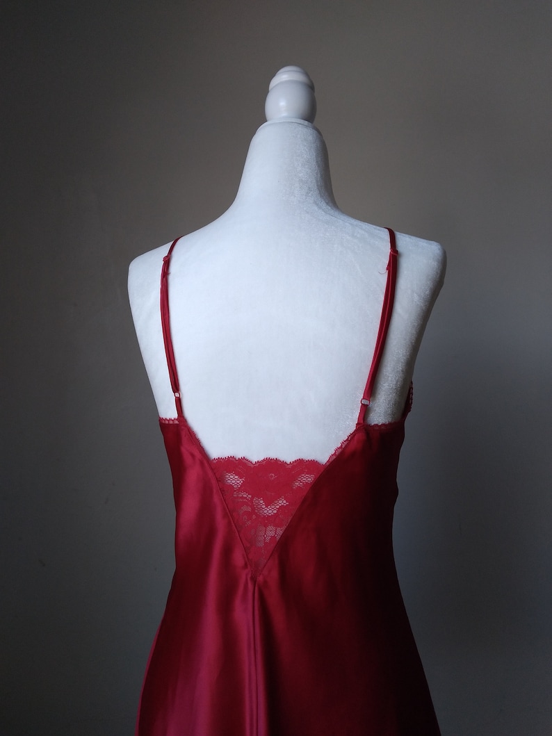 1990s Vintage Victoria's Secret Ruby Red Silky Slip Dress Coquette Lingerie Chemise Babydoll Lace Applique Boudoir Princess Negligee image 4