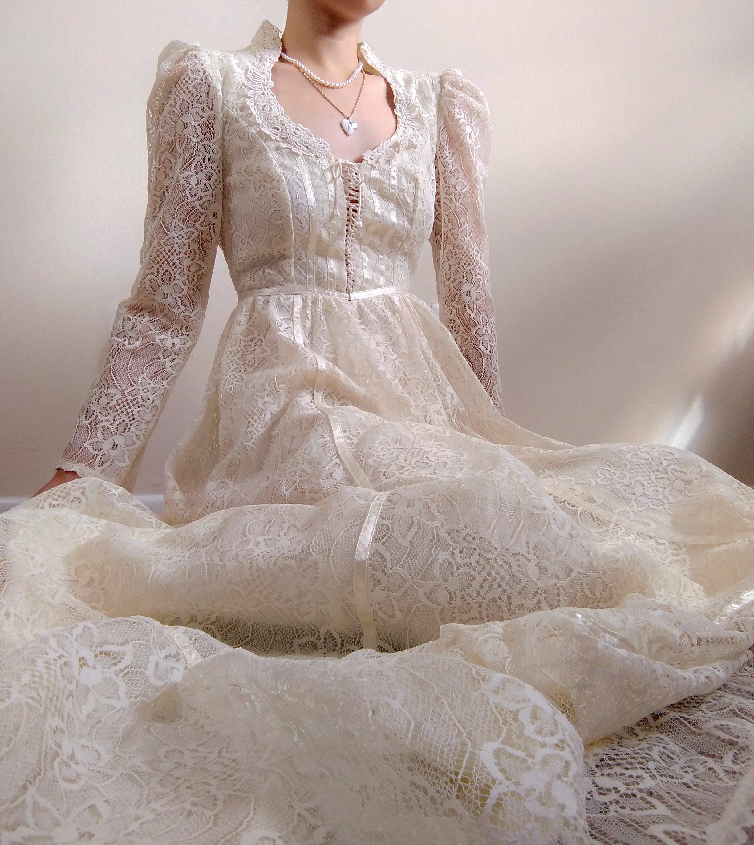 1970s Gunne Sax Ivory Lace Bridal Gown: Vintage Renaissance Maxi