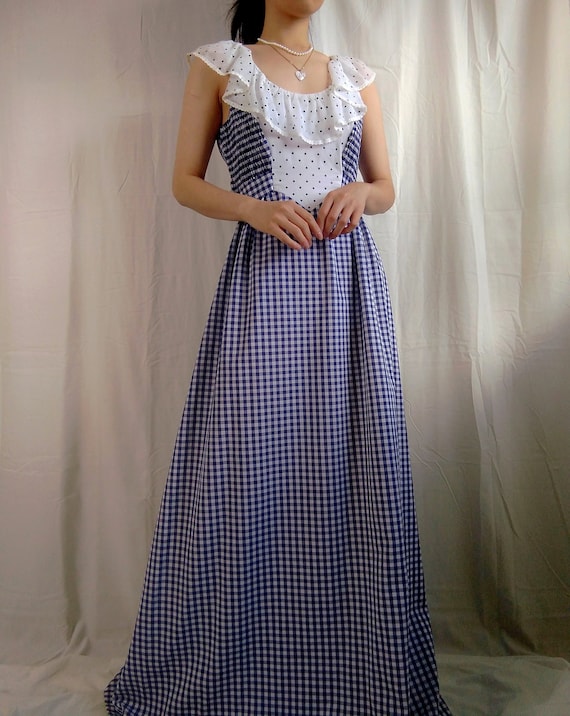 1970s Vintage Jody T of California Blue Gingham Pr