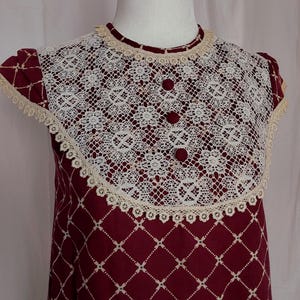 1970s Burgundy Prairie Dress: Vintage Liberty House Lace Cottagecore Gown