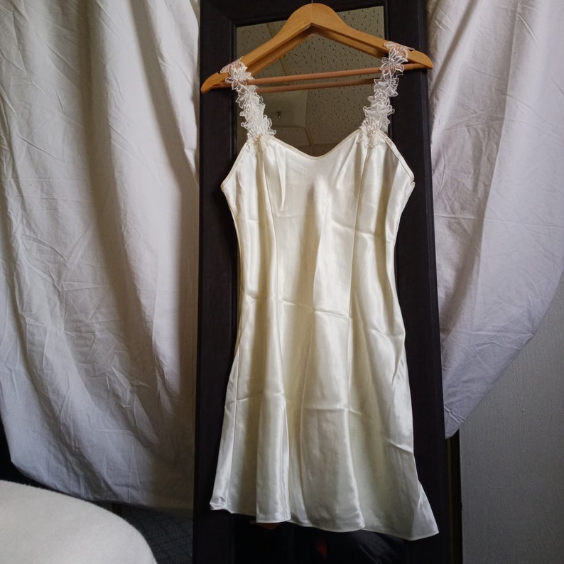 Vintage 80s90s California Dynasty White Slip Dress with Decorative Straps