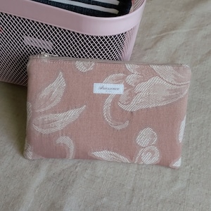 Upcycled Dusty Pink Zipper Pouch: Floral Jacquard Recycled Textiles