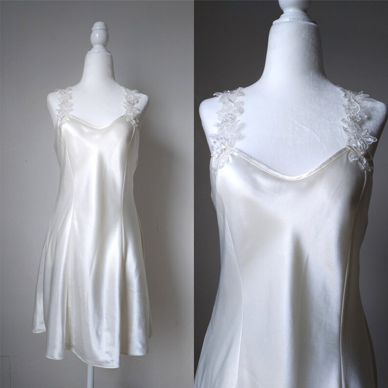 Vintage 80s90s California Dynasty White Slip Dress with Decorative Straps