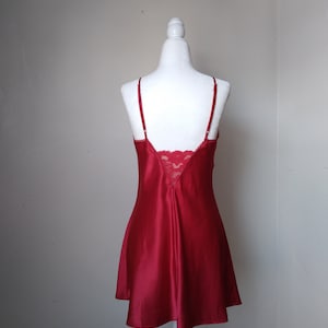 1990s Vintage Victoria's Secret Ruby Red Silky Slip Dress Coquette Lingerie Chemise Babydoll Lace Applique Boudoir Princess Negligee image 3