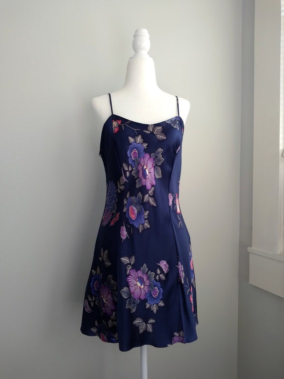 1990s Vintage Victoria's Secret Blue Floral Silk … - image 2