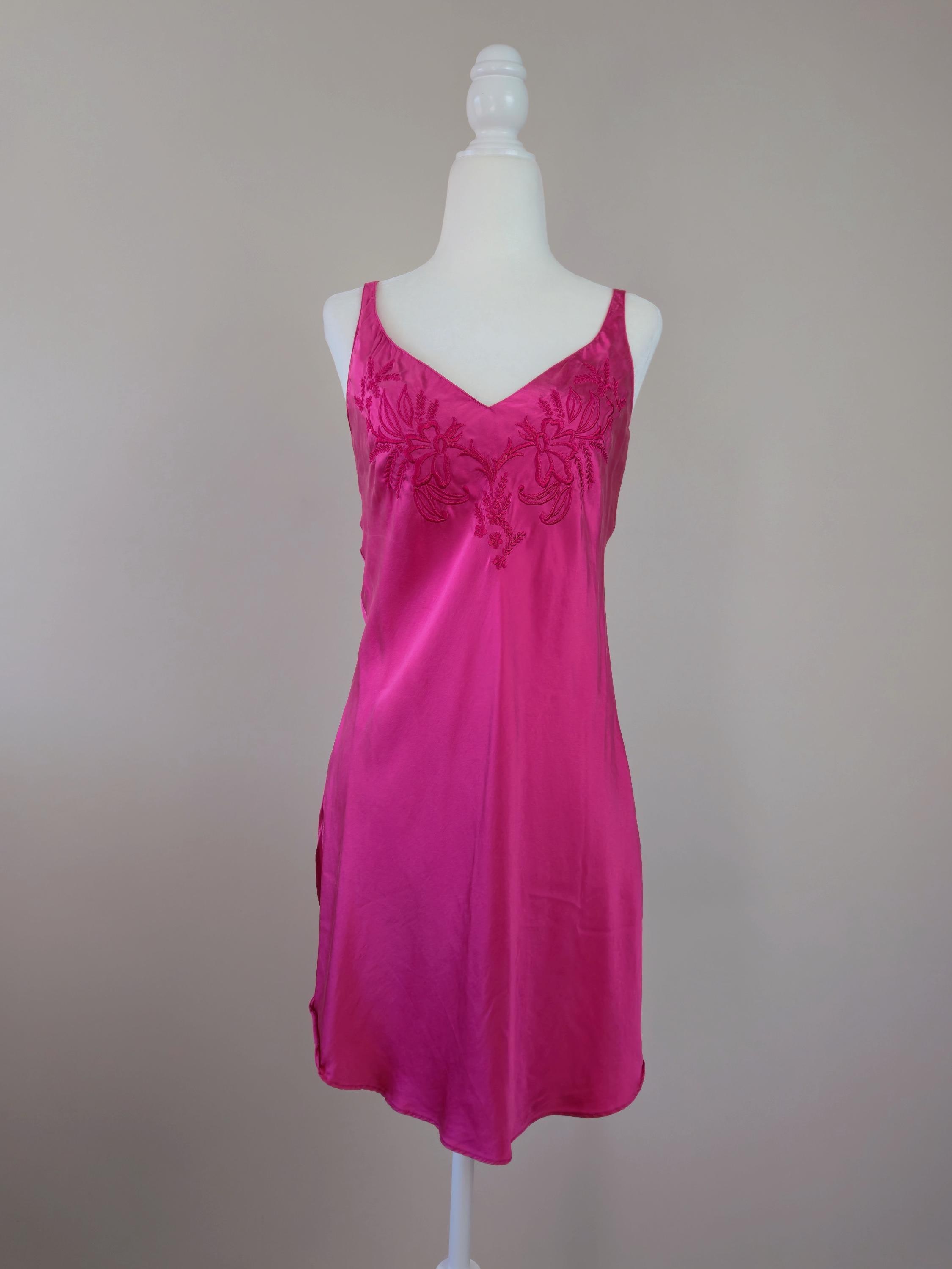 1980s Vintage Victoria's Secret Embroidered Pink Silk Slip Dress