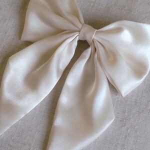 Handmade Upcycled Silky Satin Ivory Hair Bow Barrette Oversized Jumbo Coquette Cottagecore Princesscore Wedding Bridal Hair Accessory image 3