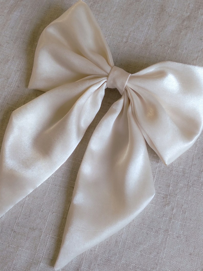 Handmade Upcycled Silky Satin Ivory Hair Bow Barrette Oversized Jumbo Coquette Cottagecore Princesscore Wedding Bridal Hair Accessory image 3