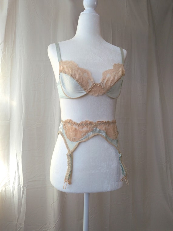 1970s Vintage Christian Dior Aquamarine Silk Bra … - image 1