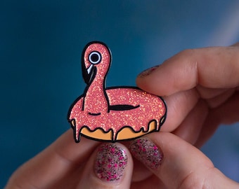Flamingo Glitter Glaze Donut - Enamel Pin