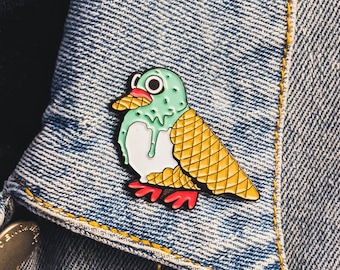 Ice Cream Pigeon - Soft Enamel Pin - Mint Chip Variant