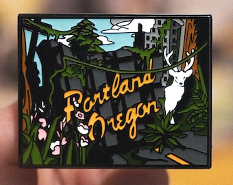 Portland Sign & Cityscape - Hard Enamel Pin
