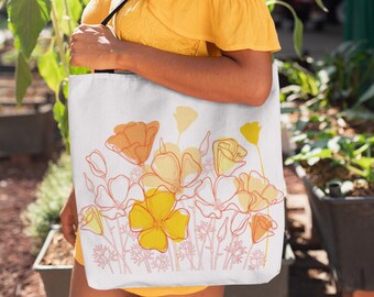 Spring Poppy Tote Bag | California Poppy | Fashion Tote | Travel Tote| Book Tote |