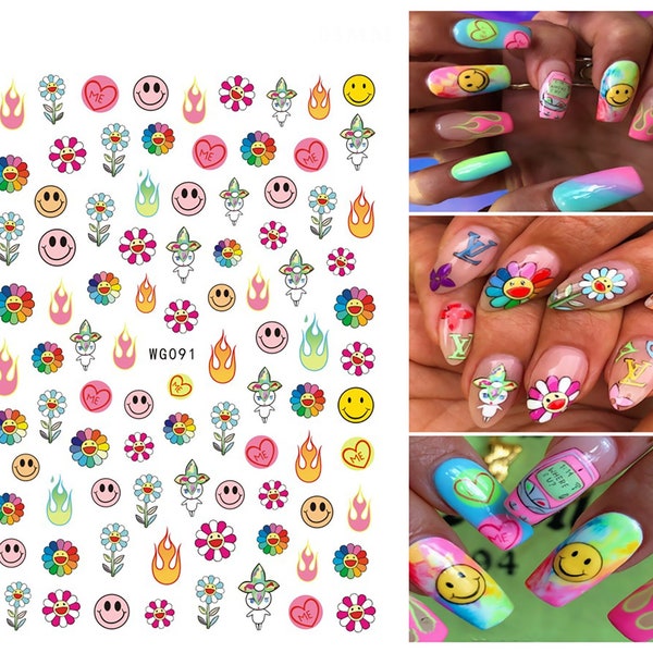 Smiley Face Nail Art Etsy