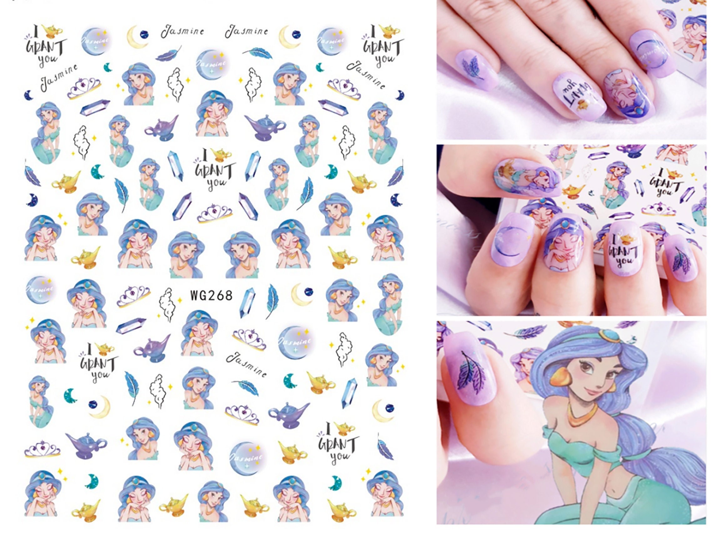 Princess Jasmine Aladdin Nail Art Stickers Disney Princess Etsy
