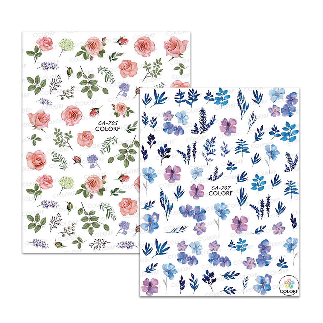 Rose Flower Nail Decals Stickers Pink Purple Blue Flower - Etsy
