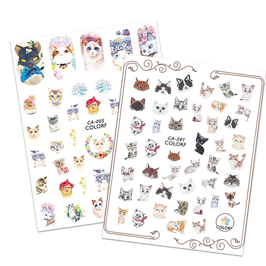 Cat Nail Art Stickers Cute Kitty Nail Decals Kitty Meow Etsy