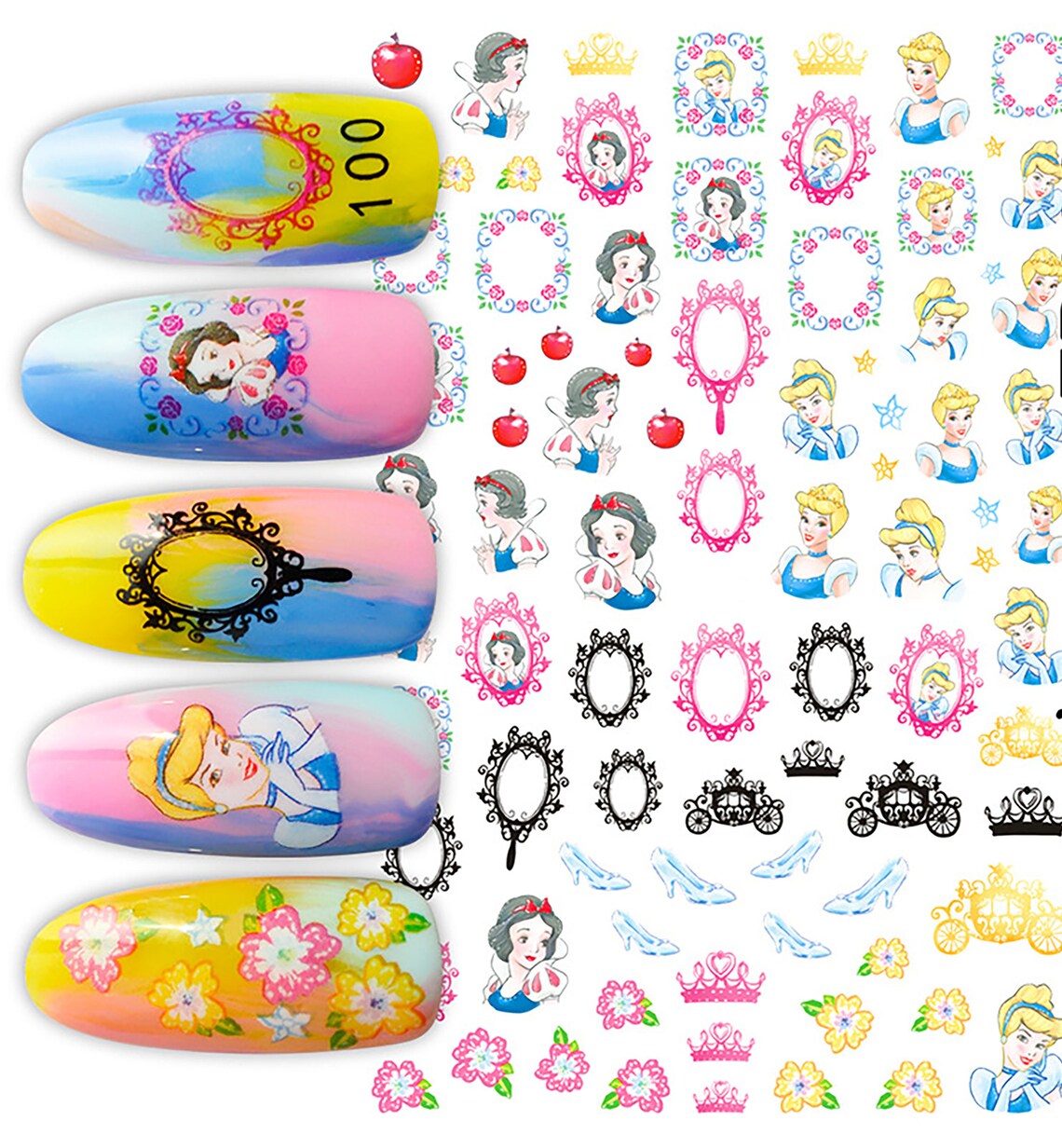 Disney Princess Nail Decals Snow White Cinderella Jasmine Etsy
