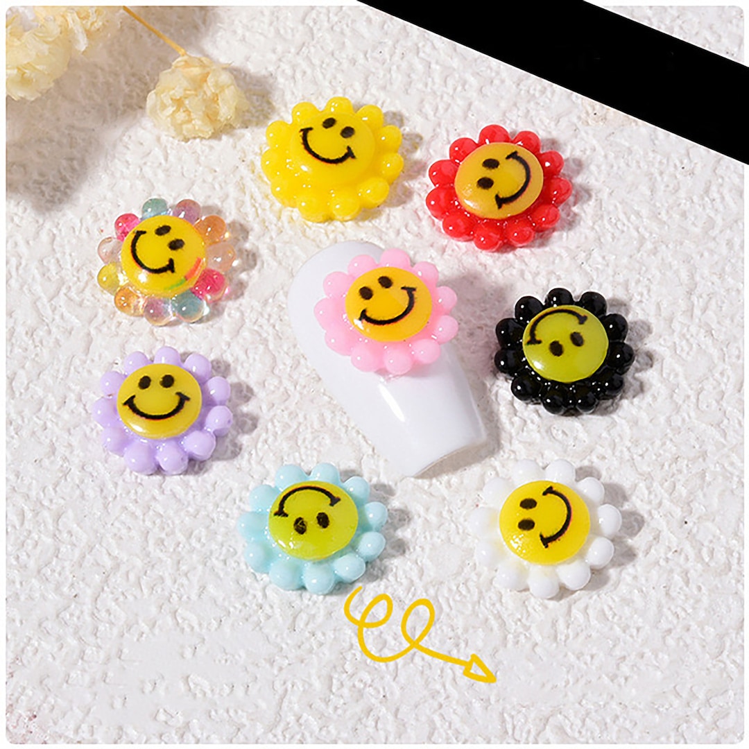 Smiley Face Flower Resins Flat Back Nail Charms for Nail Etsy