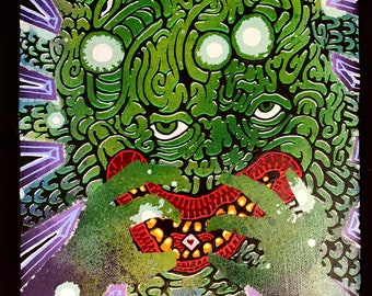 Ya Grub - Original artwork - painting on stretched canvas spray paint acrylic psychedelic horror trippy goopy work figurative monster art