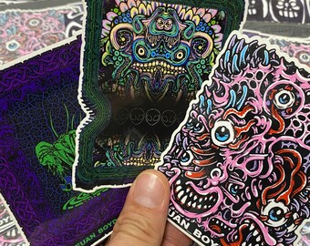 3x Cosmic Horror Stickers EUAN BOYD ART - mutant monster metal dark art abyssdwellers portal gateway skulls vomit skeleton aliens ufo colour