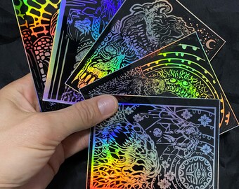 MEGA PACK 5x Holographic Cosmic Horror Stickers - mutant monster psychedelic metal dark art abyssdwellers