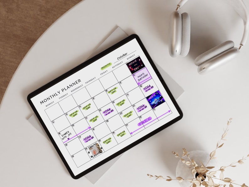 Digital Monthly Planner, Minimalist Planner, Goodnotes Planner