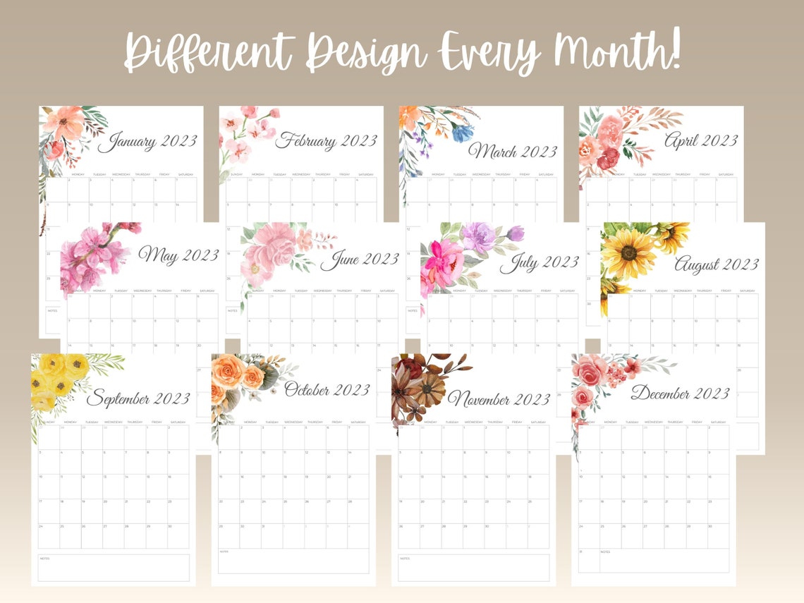 2023 Calendar Digital & Printable Flower Inspired - Etsy