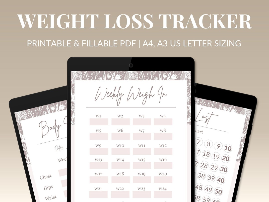 Weight Loss Tracker | Printable &amp; Fillable PDF | Goal Setting | Body ...