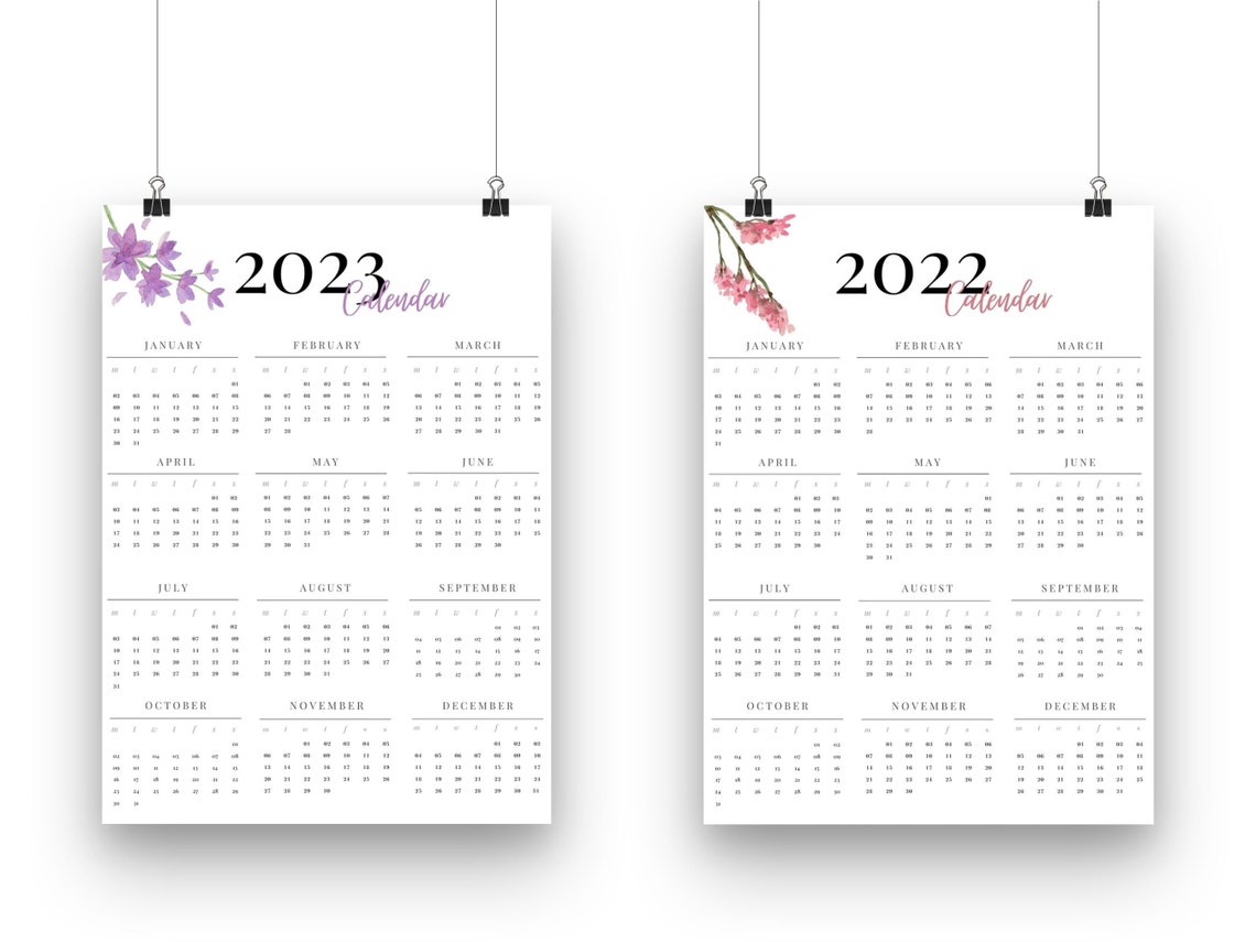 2022 2023 printable one page calendar a4 a3 and us letter etsy canada
