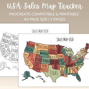 USA Sales Map Tracker | Procreate Compatible | Printable A4 | Business Sales Map