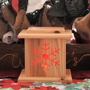 Christmas Lantern with Color-Changing LED Tea Light & Removeable Lid | Handmade from Red Cedar | &quot;Snowflake&quot; Design | 1A-2