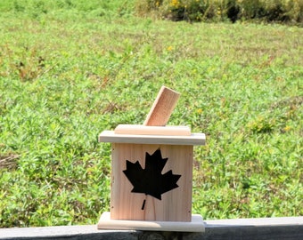 Halloween Jack-O-Lantern "Leaf" Design with Flickering LED Tea Light w/ Timer & Removeable Lid made from Red Cedar - 2B-4