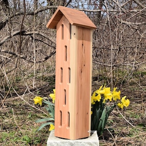 Butterfly House | 24" Tall | Red Cedar | Ventilated | 3 Coats Water Based Spar Urethane | Engraved Butterfly | Side Opening | Gable Roof