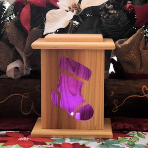 Christmas Lantern with Color-Changing LED Tea Light & Removeable Lid | Handmade from Red Cedar | &quot;Stocking&quot; Design | 1A-3