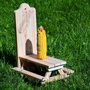 Squirrel Corn Feeder Red Cedar Picnic Table Design Engraved Ear of Corn Gift for Nature Lovers image 4