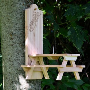 Squirrel Corn Feeder Red Cedar Picnic Table Design Engraved Ear of Corn Gift for Nature Lovers image 7