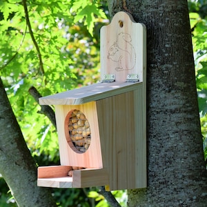 Cedar Squirrel & Blue Jay Feeder - Handcrafted | Holds 1.5 lbs. Peanuts | Weather Resistant | Gift for Nature Lovers